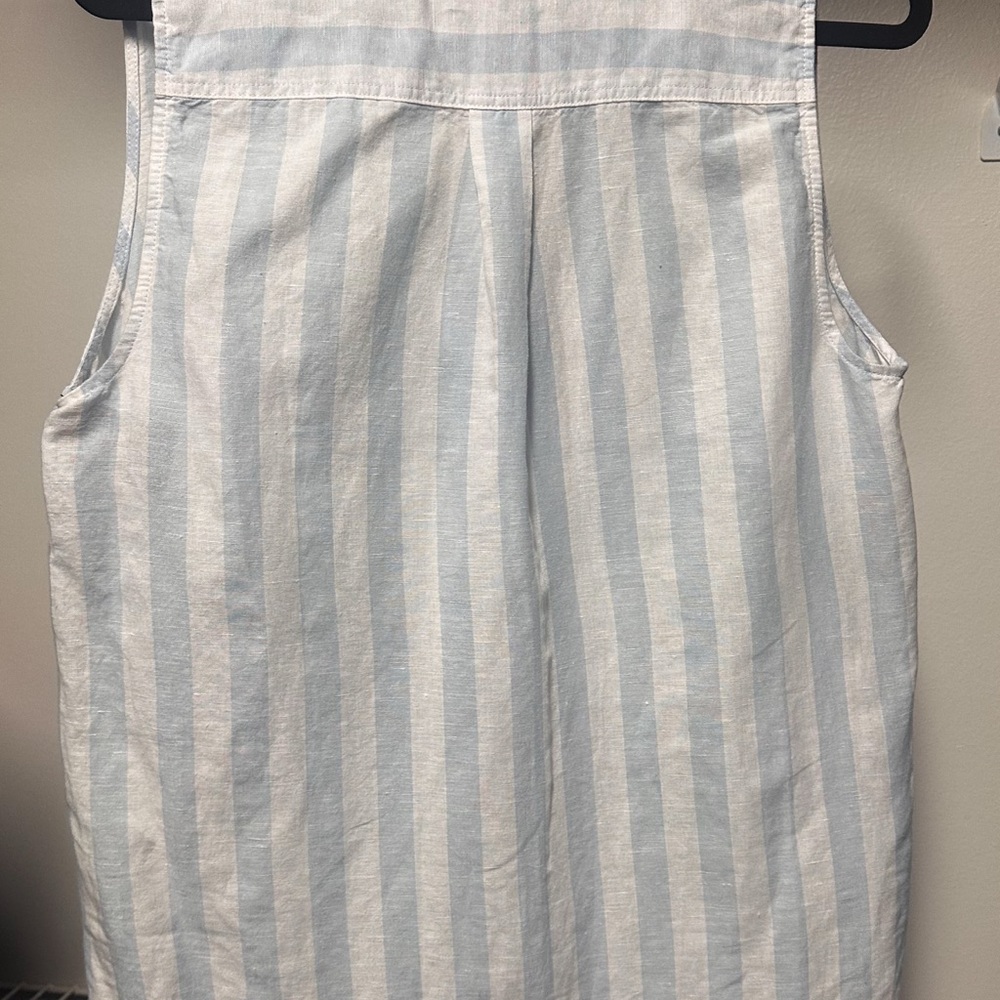 J. Crew Light Blue & White Striped Linen Sleeveless Blouse | Summer Classic EUC - Picture 5 of 6